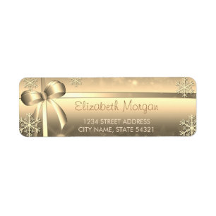 Elegant Festive Gold Snowflakes, Bow Label