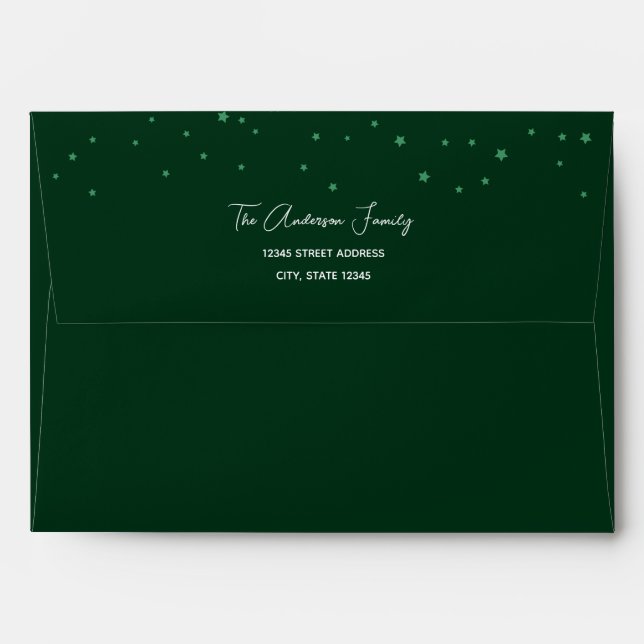Elegant Festive Green and Starry Christmas Holiday Envelope (Back (Top Flap))