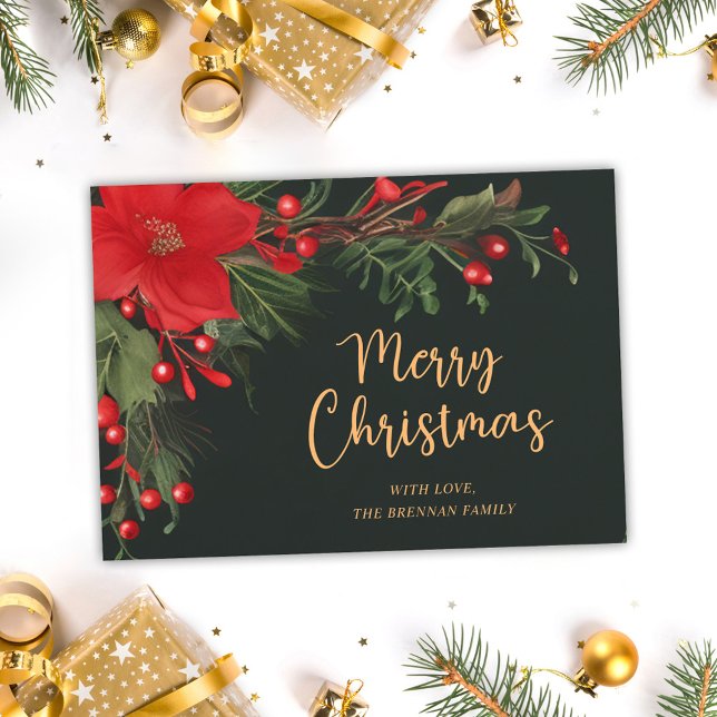 Elegant Festive Green Christmas Non Photo Holiday Card (Elegant Festive Green Christmas Non Photo Holiday Card)