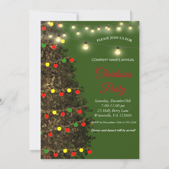 Elegant Festive Green Christmas Tree Lamps Invitation (Front)