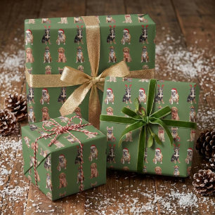 Elegant Festive Green Puppy Dog Christmas  Wrapping Paper