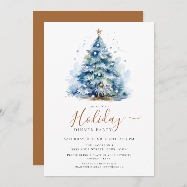 Elegant Festive Holiday Dinner Party Invitation (Front/Back)