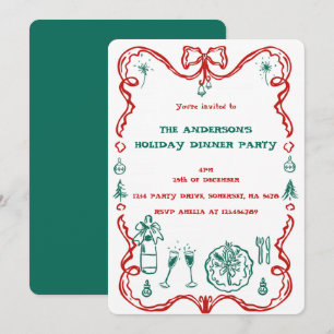Elegant Festive Holiday Dinner Party Invitation
