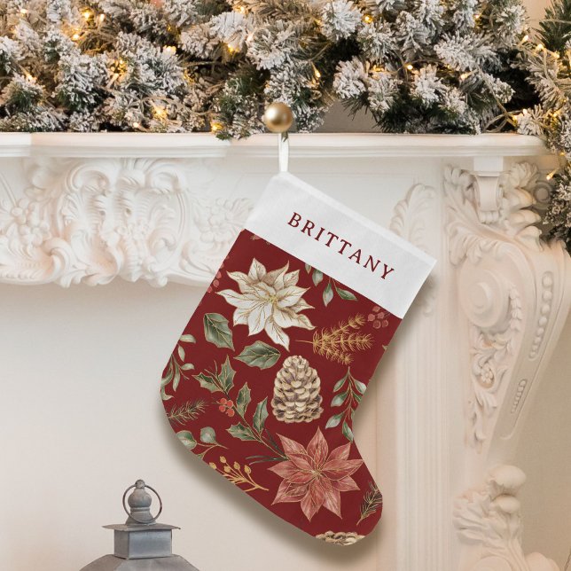 Elegant Festive Holiday Red Poinsettia Large Christmas Stocking (Creator Uploaded)