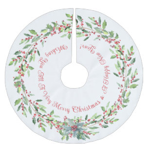 Elegant, Festive Holly, Red and White, Christmas  Brushed Polyester Tree Skirt