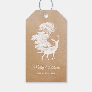 Elegant Festive Kraft Paper White Deer Gift Tags