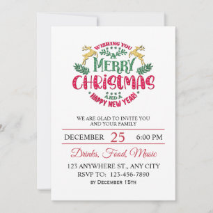 Elegant Festive Merry Christmas & Happy New Year Invitation
