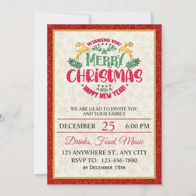 Elegant Festive Merry Christmas & Happy New Year Invitation (Front)