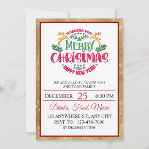 Elegant Festive Merry Christmas & Happy New Year Invitation