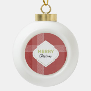 Elegant Festive Merry Christmas Tartan Burgundy Ceramic Ball Christmas Ornament