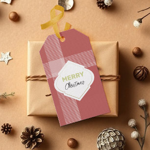 Elegant Festive Merry Christmas Tartan Burgundy Gift Tags