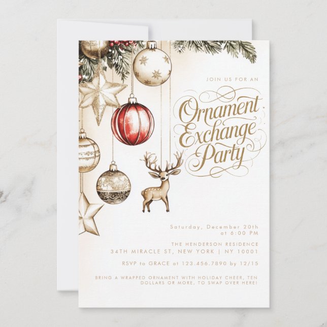 Elegant Festive Ornament Exchange Christmas Party Invitation (Front)
