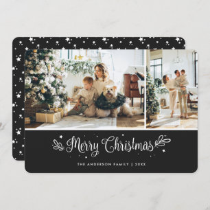 Elegant Festive Photo Modern Black Merry Christmas Holiday Card