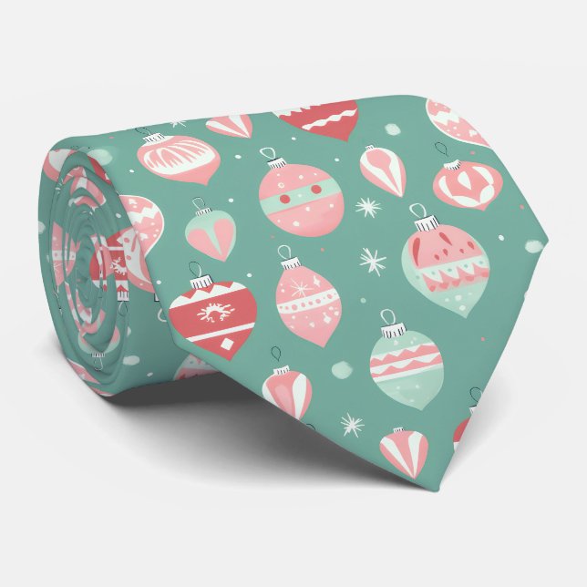 Elegant Festive Pink Christmas Baubles Pattern Tie (Rolled)