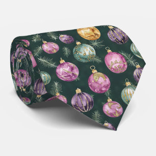 Elegant Festive Pink Christmas Baubles Pattern Tie