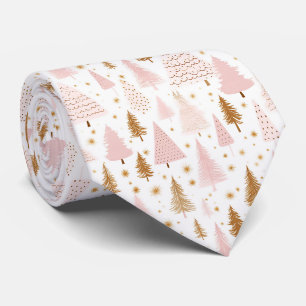 Elegant Festive Pink Christmas Trees Pattern Tie