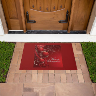 Elegant festive red and gold merry Christmas Doormat