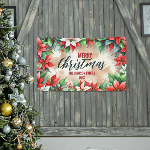 Elegant Festive Red and White Poinsettia Christmas Banner