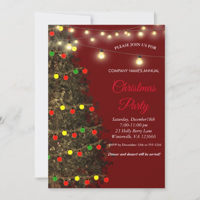Elegant Festive Red Christmas Tree Lamps Invitation (Front)