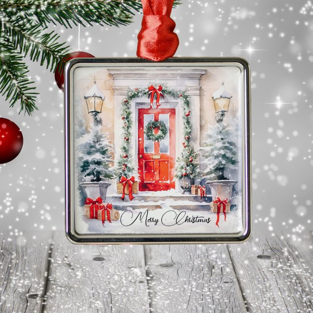 Elegant Festive Red Door Merry Christmas Metal Tree Decoration (Creator Uploaded)