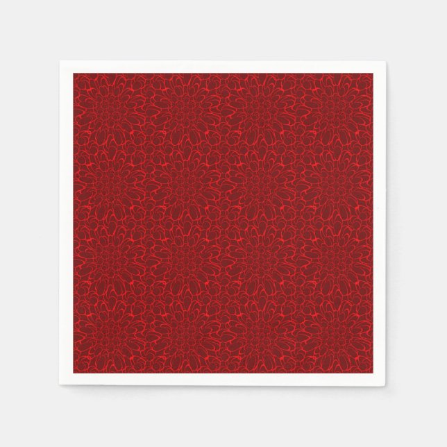 Elegant festive red floral pattern napkin (Front)