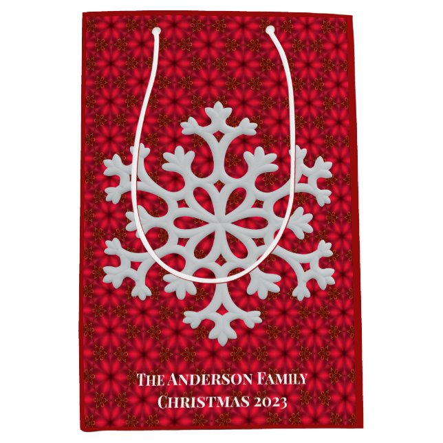 Elegant Festive Red Snowflake Medium Gift Bag (Front)