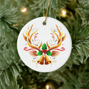 Elegant Festive Reindeer Antlers Modern Christmas Ceramic Tree Decoration