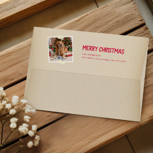 Elegant Festive Return Address Dog Photo Christmas Envelope
