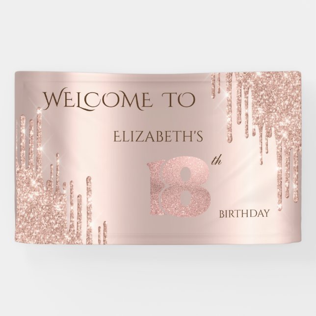 Elegant Festive Rose Gold  Drips Birthday Banner (Horizontal)