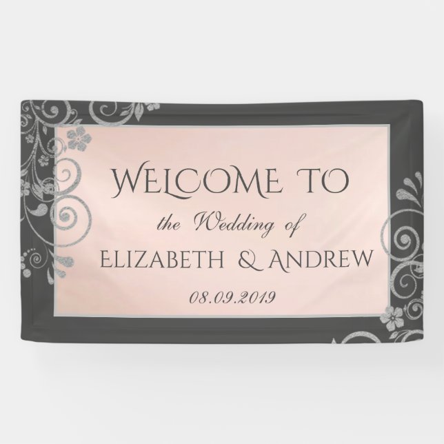 Elegant Festive Silver  Flowers  Wedding Banner (Horizontal)