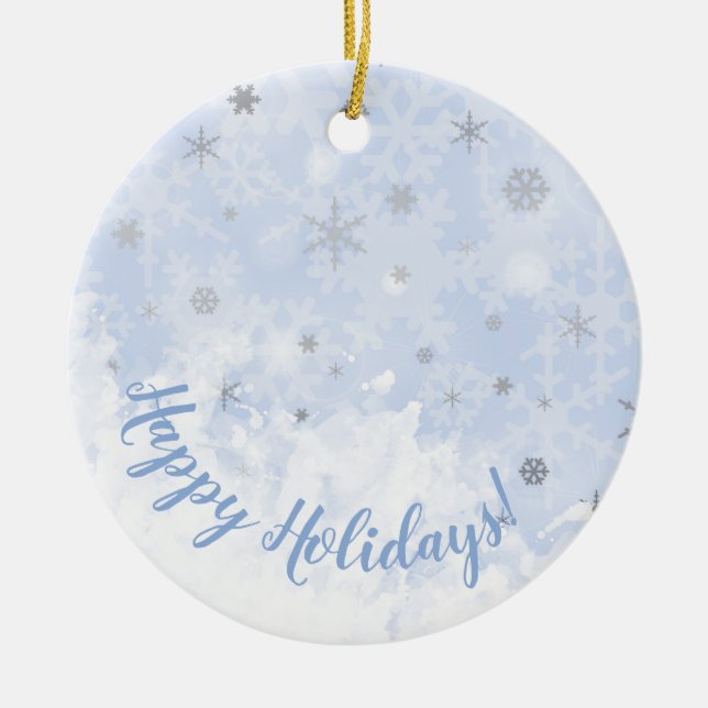 Elegant festive Snowflakes Faux metal Baby Blue Ceramic Tree Decoration (Front)