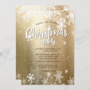 Elegant Festive Snowflakes Gold Christmas Company Invitation