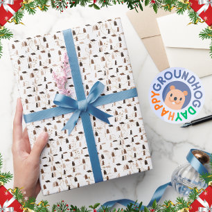 Elegant Festive White and Gold Groundhog Day  Wrapping Paper