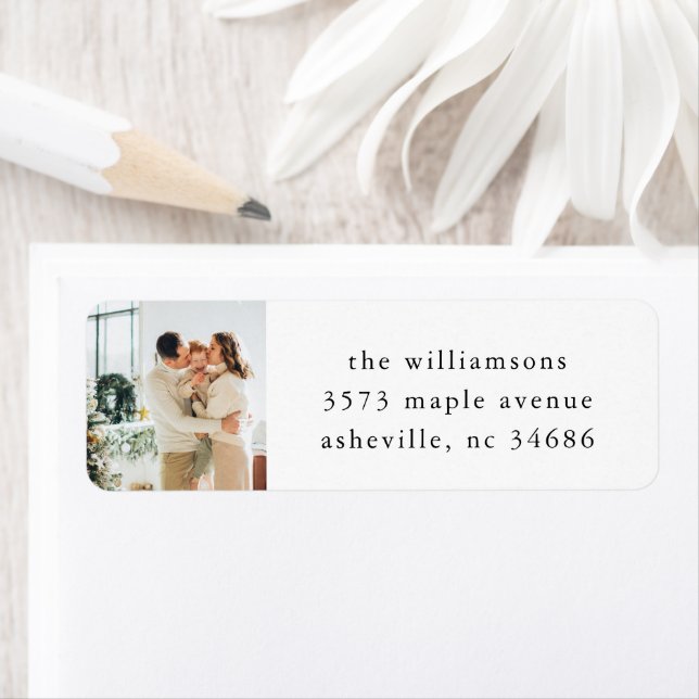 Elegant Festive White Holiday Photo Return Address (Insitu)