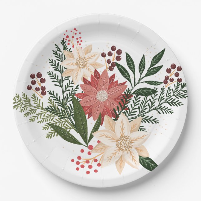 elegant festive winter christmas holiday paper plate (Front)