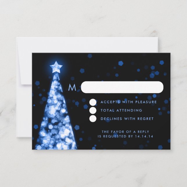 Elegant Festive Xmas Wedding RSVP Blue  Card (Front)