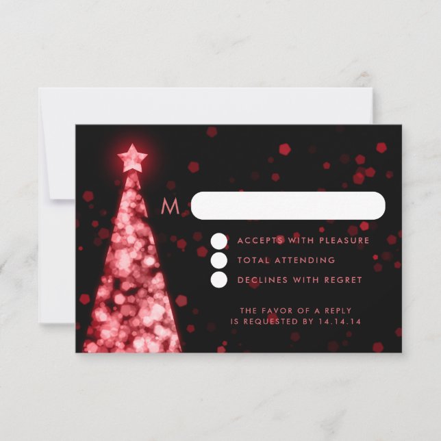 Elegant Festive Xmas Wedding RSVP Red  (Front)
