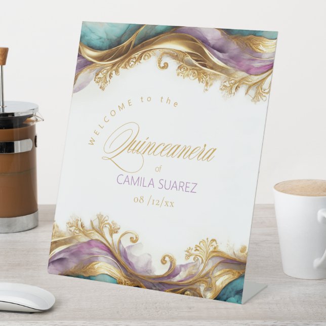 Elegant Fiesta Quinceanera Welcome ID1029 Pedestal Sign (In SItu)