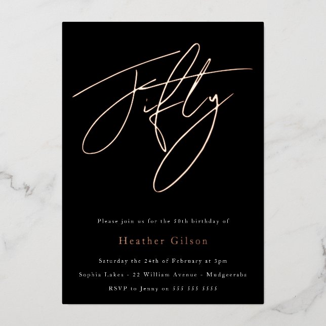 Elegant Fifty:  50th Birthday Party Rose Gold (Front)