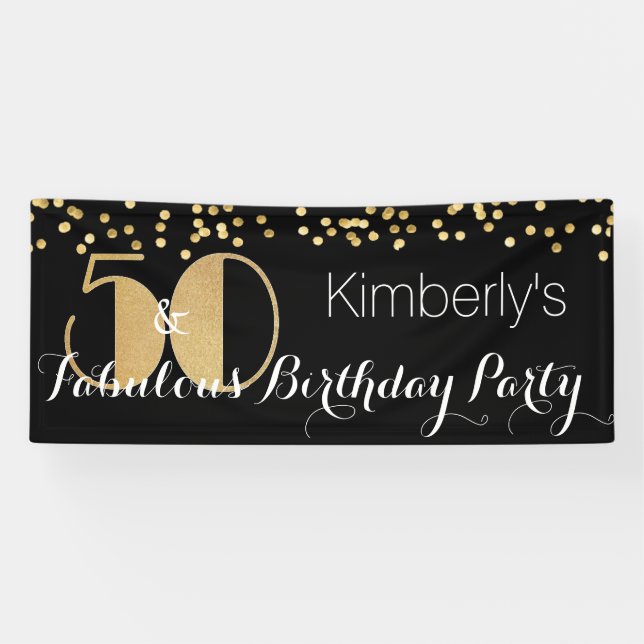 Elegant Fifty and Fabulous 50th Birthday Party Banner (Horizontal)