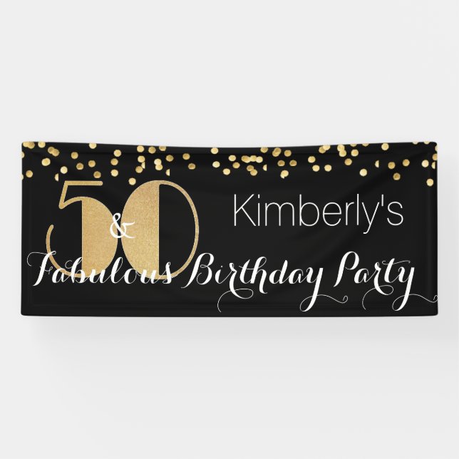 Elegant Fifty and Fabulous 50th Birthday Party Banner (Horizontal)