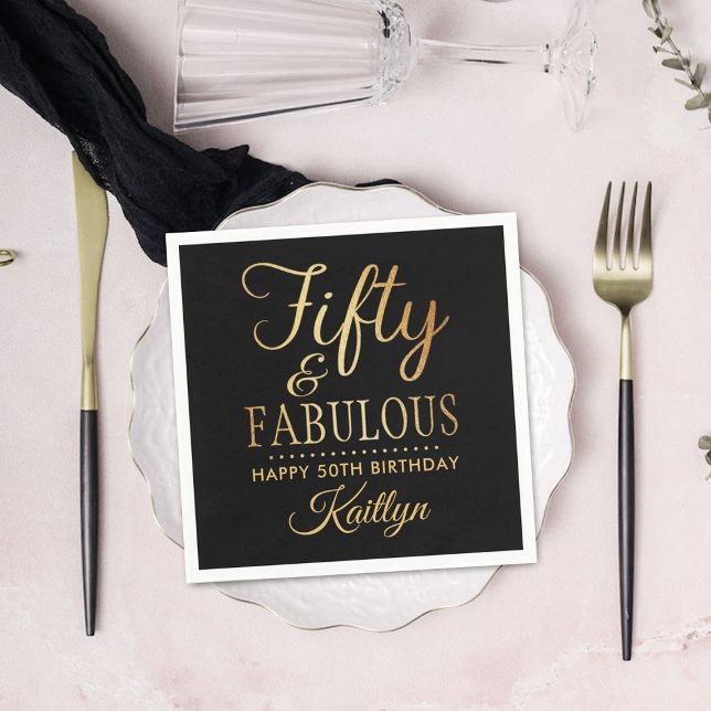 Elegant Fifty and Fabulous! 50th Birthday Party Napkin (Creator Uploaded)