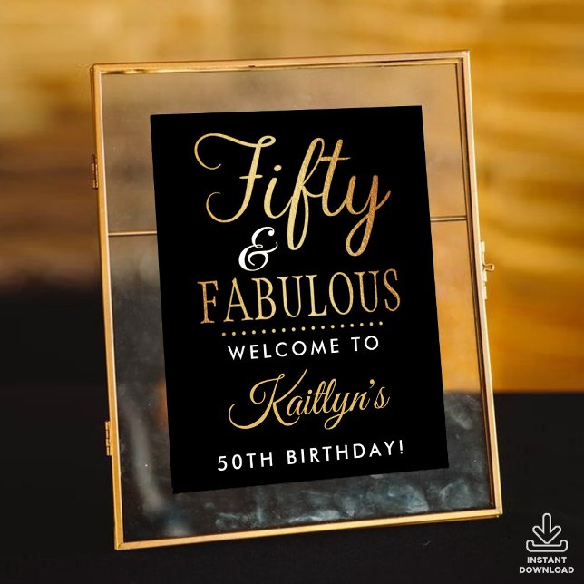 Elegant Fifty and Fabulous! 50th Birthday Party Poster (Creator Uploaded)