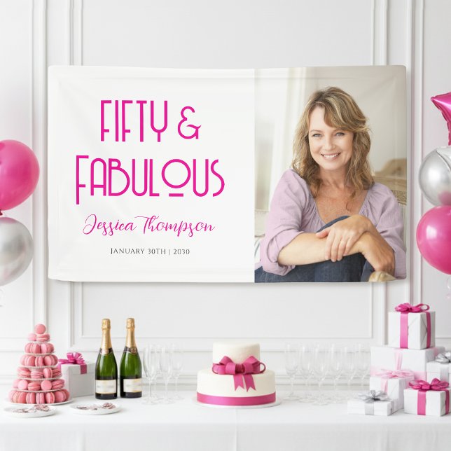 Elegant Fifty and Fabulous Art Deco 50th Birthday Banner (Modern Fifty & Fabulous Art Deco Typography elegant 50th birthday banner for your glam party!)