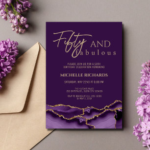 Elegant Fifty and Fabulous Purple Gold Agate  Invitation