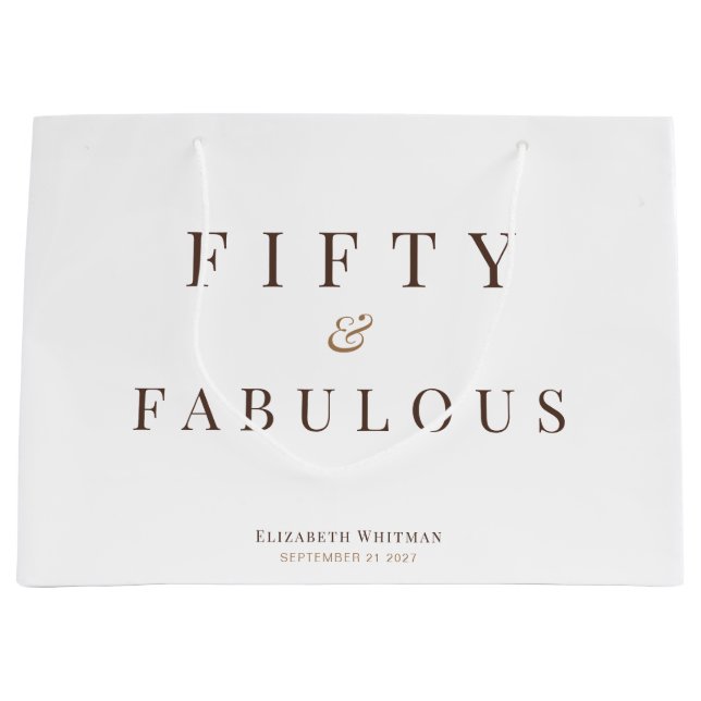 Elegant Fifty & Fabulous 50th Birthday Large Gift Bag (Front)