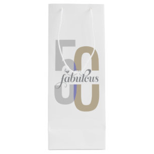Elegant Fifty & Fabulous 50th Birthday Modern Wine Gift Bag