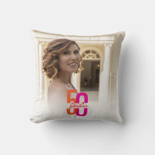 Elegant Fifty & Fabulous 50th Birthday Photo Cushion