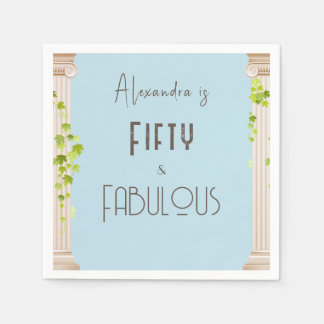 Elegant Fifty Fabulous Birthday Blue Greek Theme  Napkin