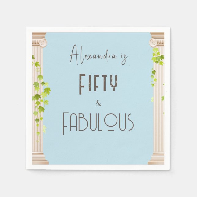 Elegant Fifty Fabulous Birthday Blue Greek Theme  Napkin (Front)